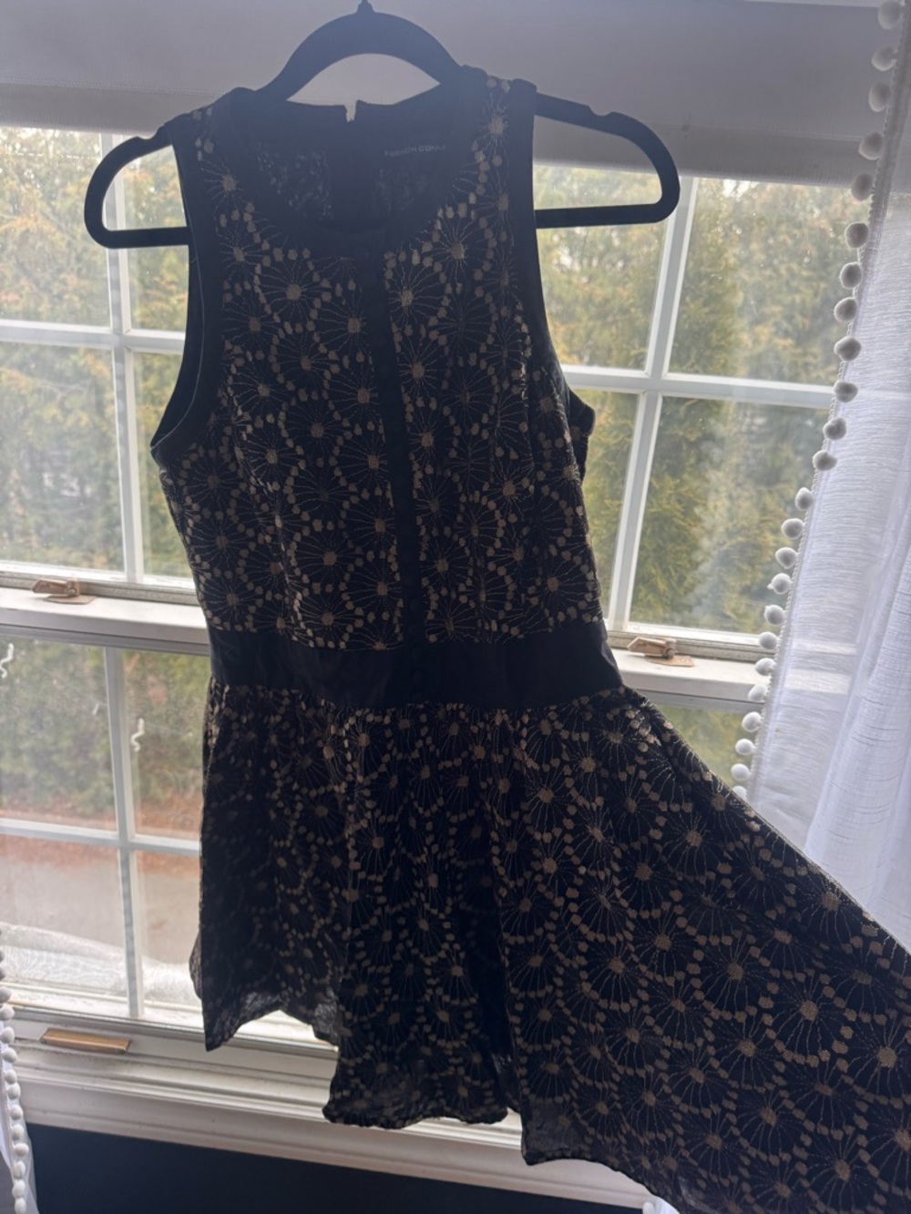 French Connection Black Lace Dress with Gold Accent